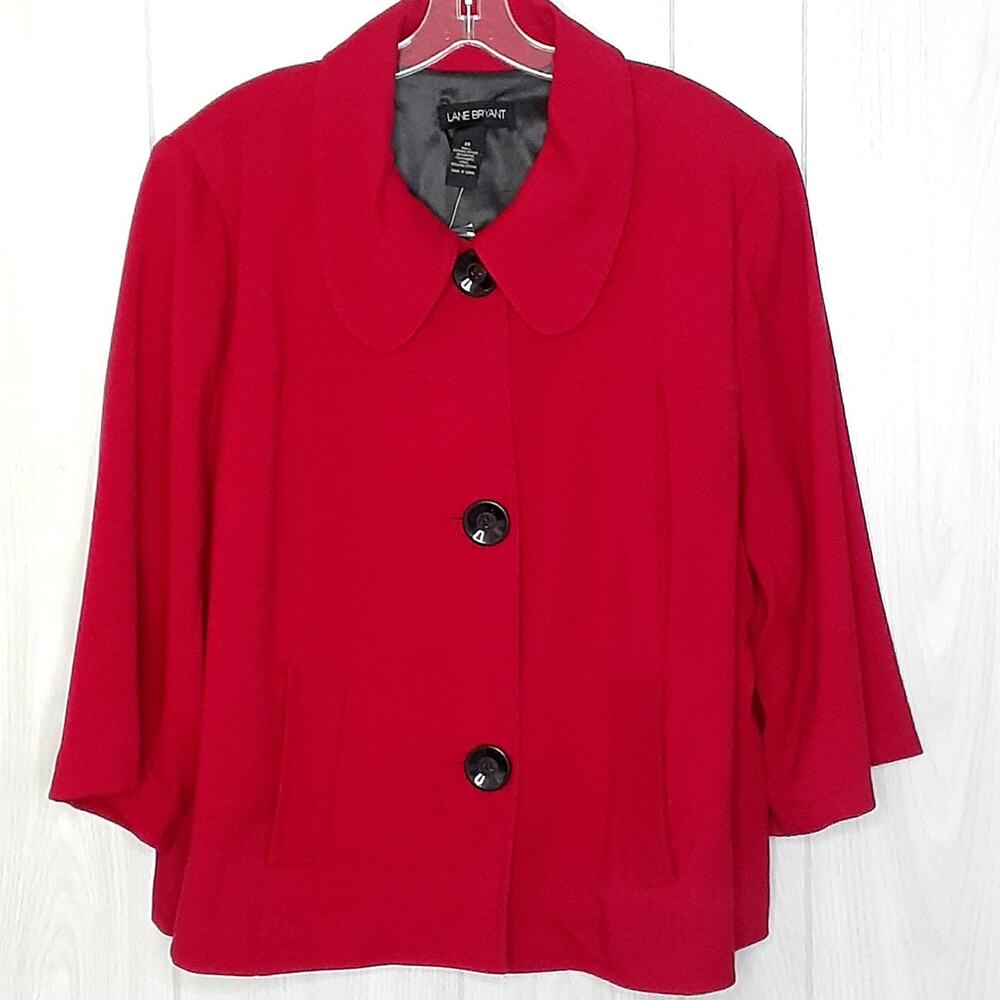 NWT Lane Bryant Red 3 Button Blazer Size 28 Shoulder Pads Pockets